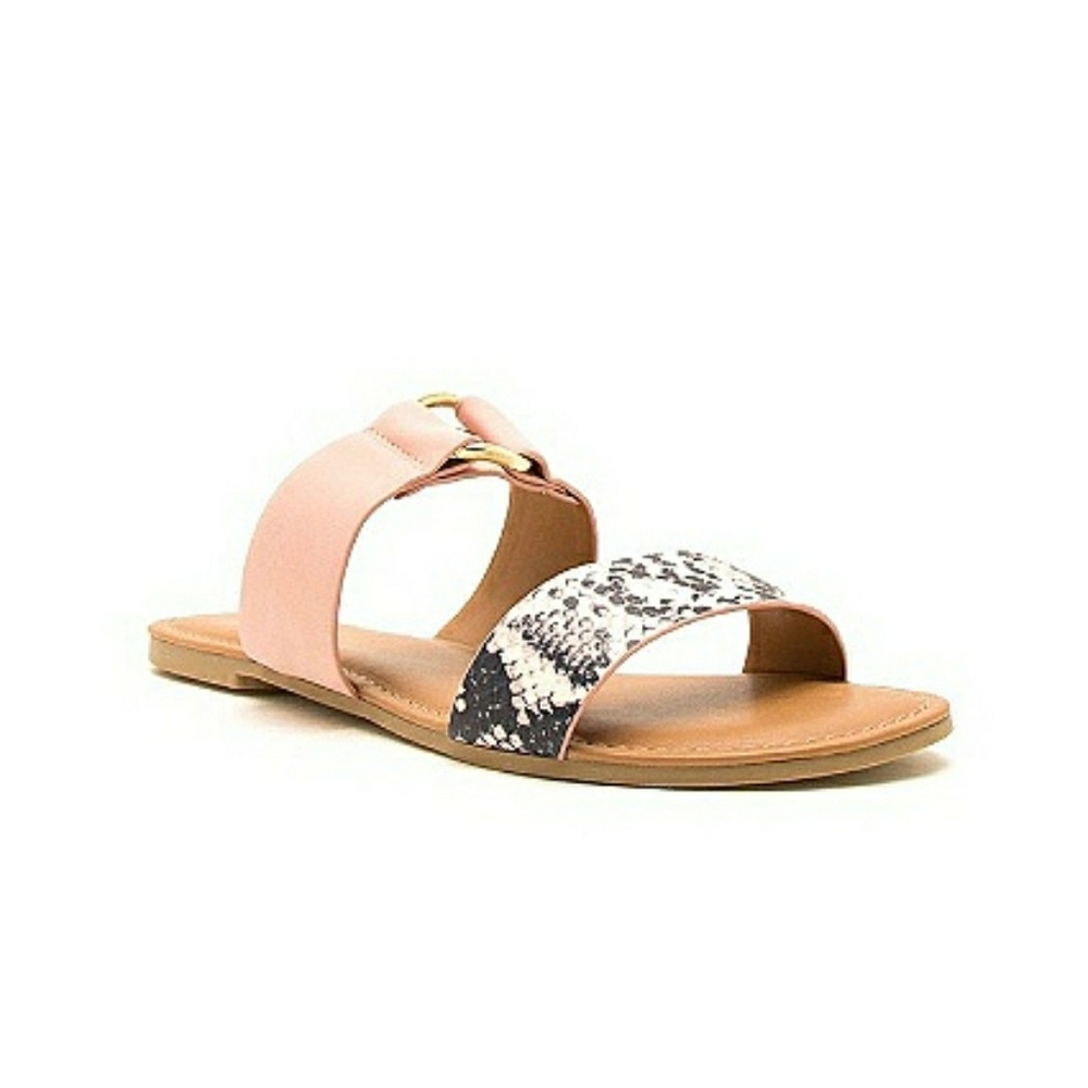 SALE-NIB-SNAKE & PINK LTHR 2 STRAP RING SLIP ONS - Picture 7 of 7
